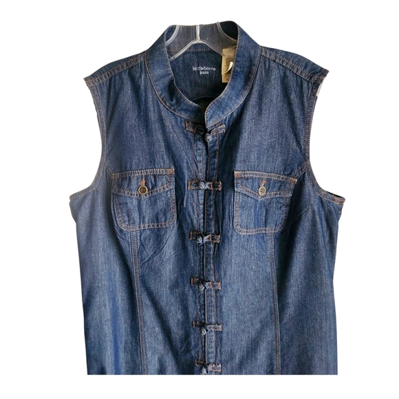 Vintage Y2K Denim Dress Women XL 16 Sleeveless Button Front Blue Dark Wash Jean - Picture 3 of 9